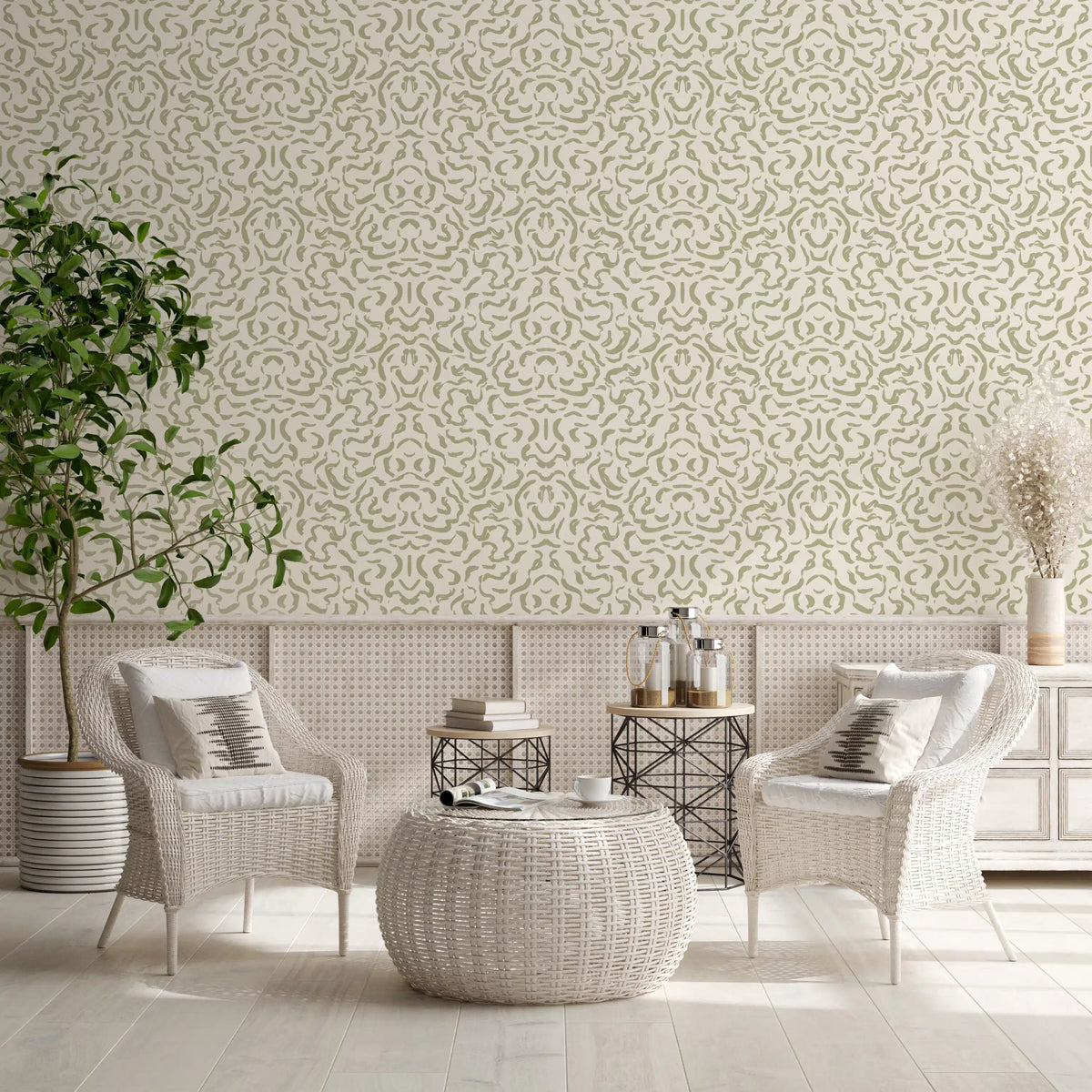 Minimalist Sage Brushstroke Lines Wallpaper⁠