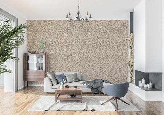 Organic Mocha Brushstroke Pattern Wallpaper⁠