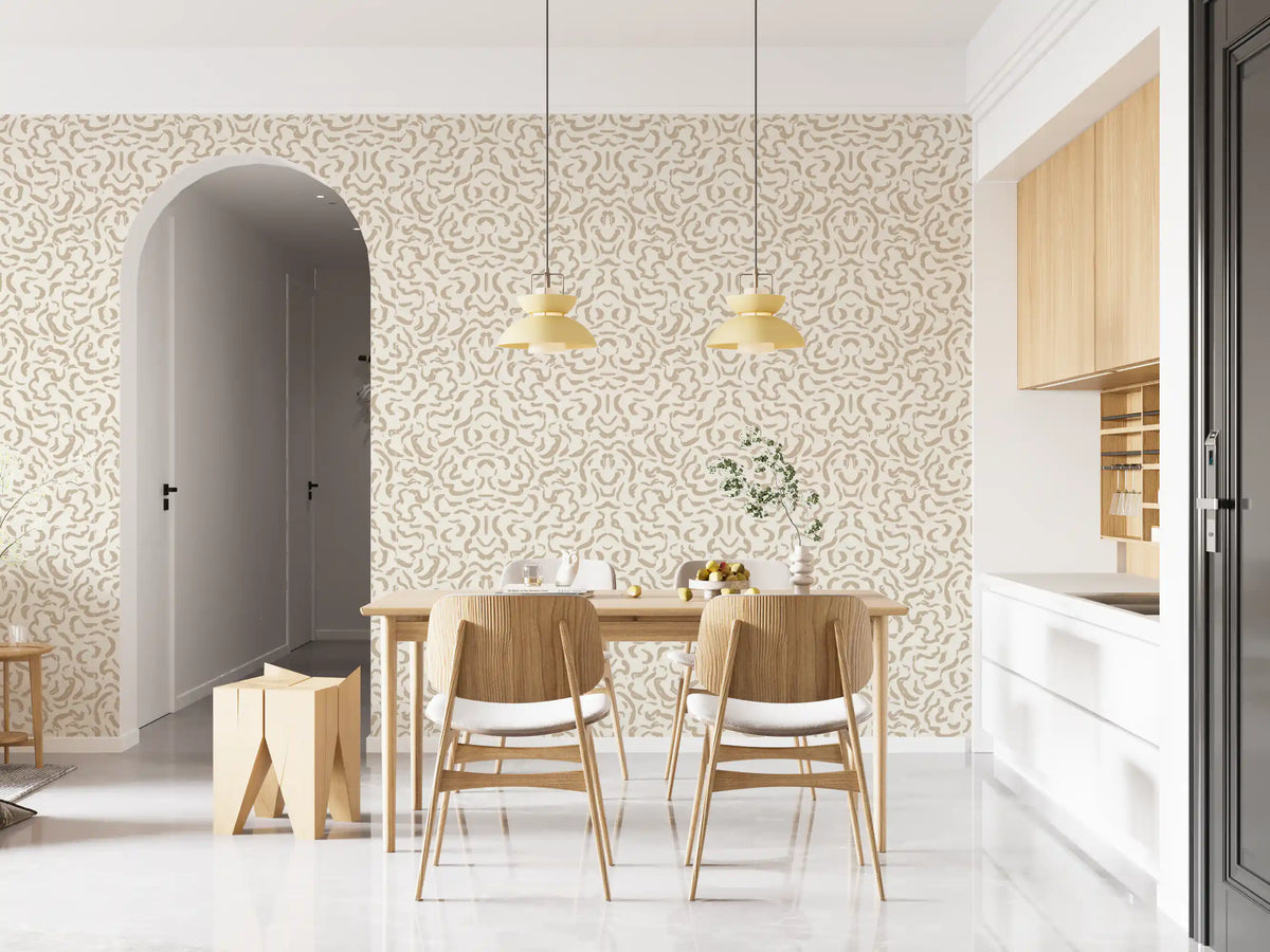 Soft Beige Hand-Drawn Curves Wallpaper⁠