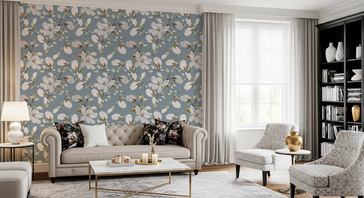 Magnolia Flowers Ocean Blue Wallpaper⁠