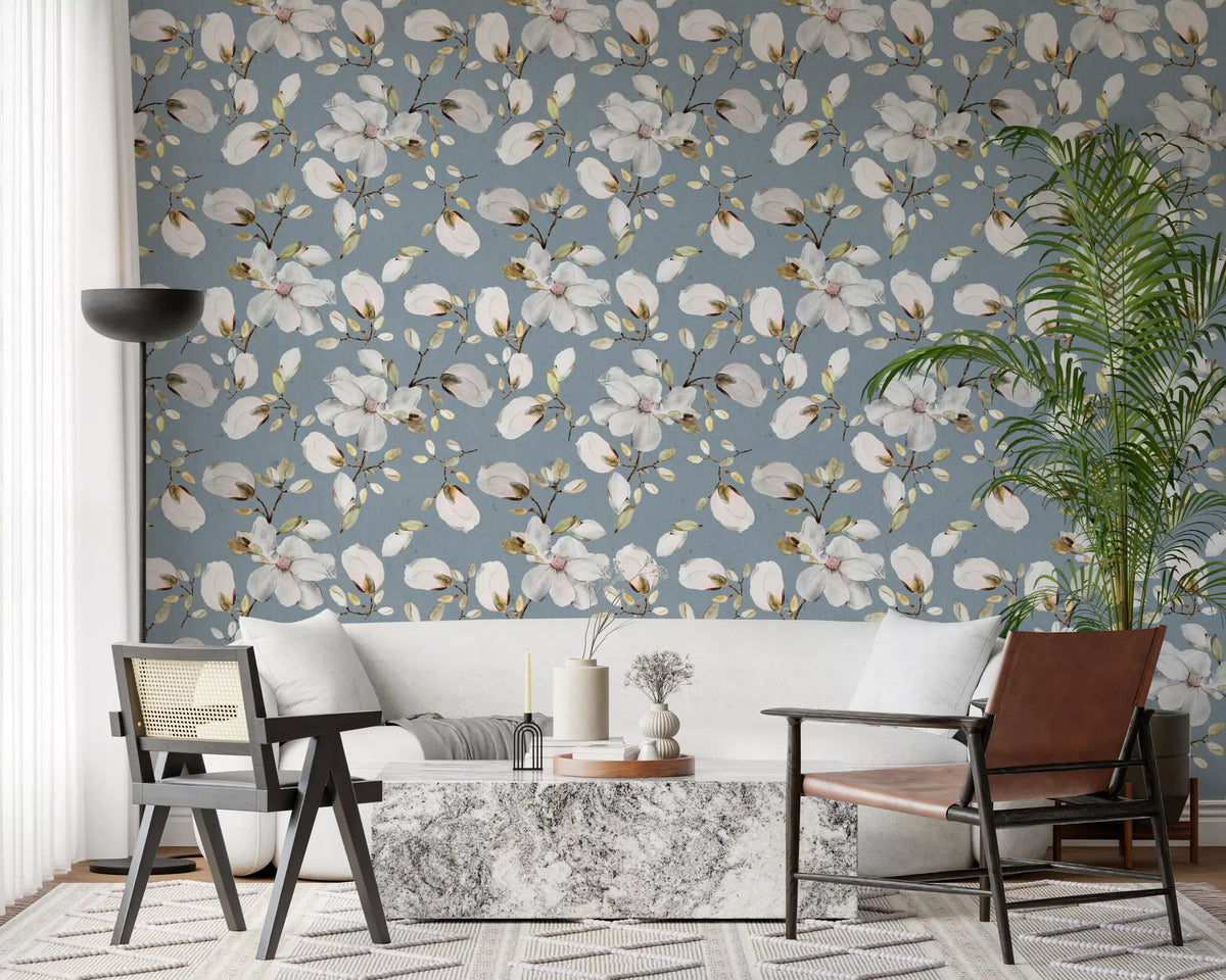 Magnolia Flowers Ocean Blue Wallpaper⁠