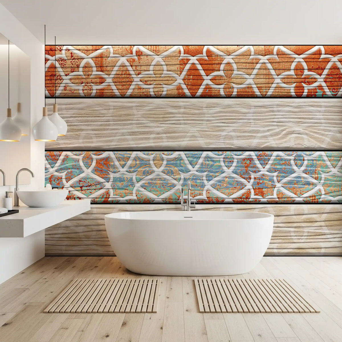 Vintage Turquoise Rust Geometric Wallpaper Wall Mural