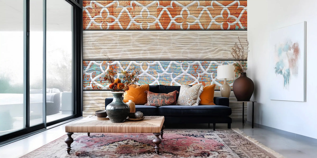 Vintage Turquoise Rust Geometric Wallpaper Wall Mural