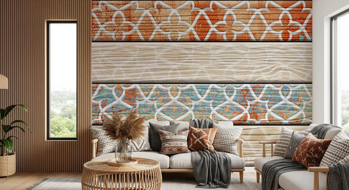 Vintage Turquoise Rust Geometric Wallpaper Wall Mural