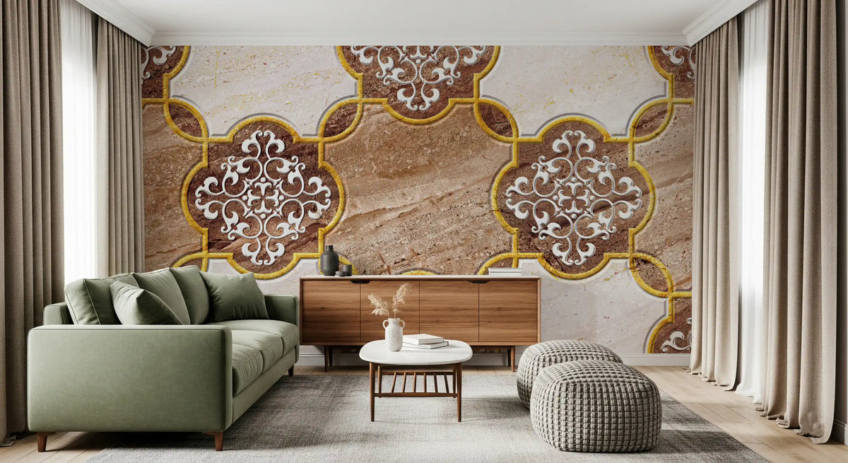 Luxury Beige Marble Ornamental Gold Wallpaper Wall Mural