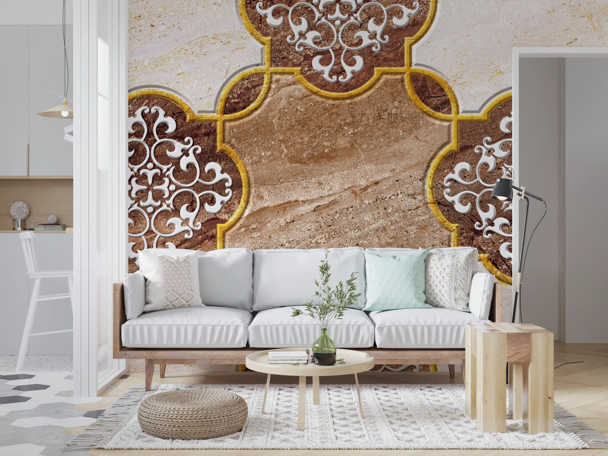 Luxury Beige Marble Ornamental Gold Wallpaper Wall Mural