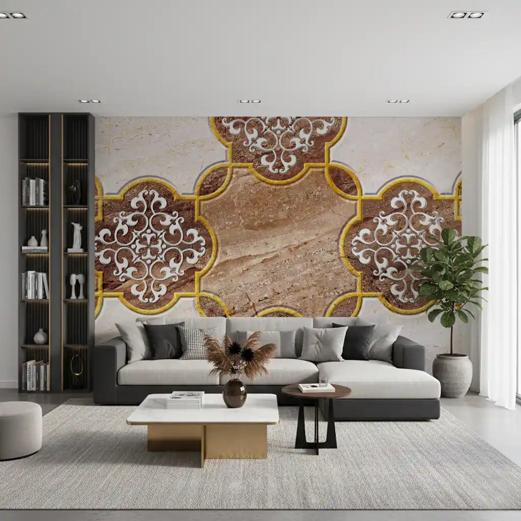Luxury Beige Marble Ornamental Gold Wallpaper Wall Mural