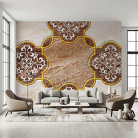 Luxury Beige Marble Ornamental Gold Wallpaper Wall Mural