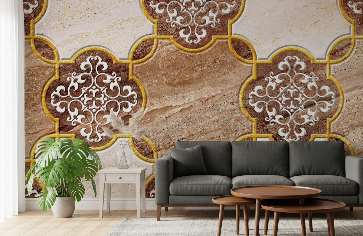 Golden Heritage Ornamental Marble Wallpaper Wall Mural