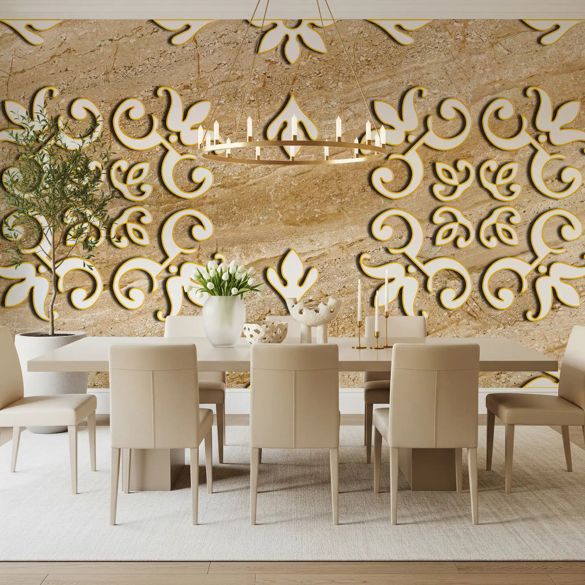 Golden Vines & Leaves Wall Mural Wall Mural