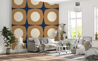Mid Century Atomic Starburst Wallpaper Navy Blue & Caramel Wallpaper⁠