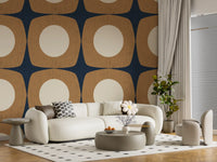 Mid Century Atomic Starburst Wallpaper Navy Blue & Caramel Wallpaper⁠