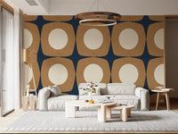 Mid Century Atomic Starburst Wallpaper Navy Blue & Caramel Wallpaper⁠