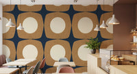 Mid Century Atomic Starburst Wallpaper Navy Blue & Caramel Wallpaper⁠