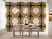 Mid Century Atomic Starburst Wallpaper Navy Blue & Caramel Wallpaper⁠