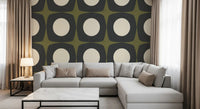 Mid Century Atomic Starburst Wallpaper Charcoal & Olive Wallpaper⁠