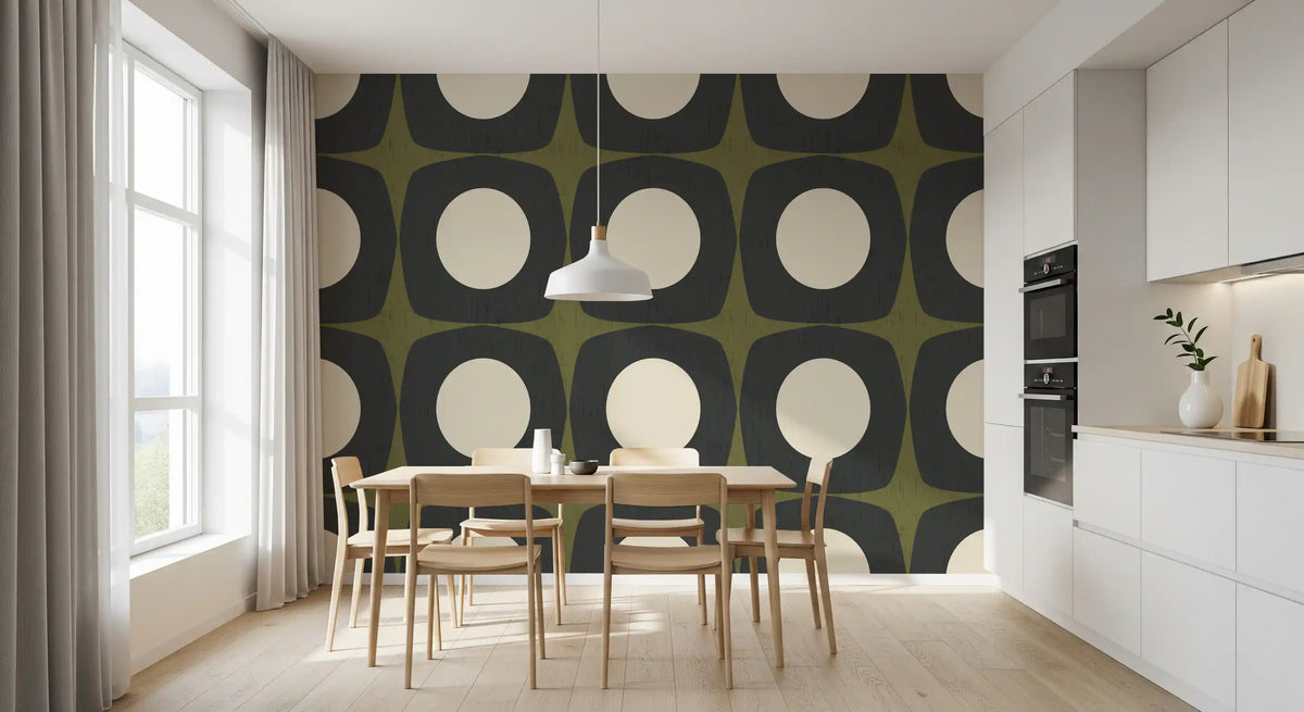 Mid Century Atomic Starburst Wallpaper Charcoal & Olive Wallpaper⁠