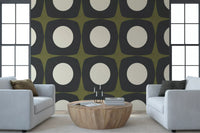 Mid Century Atomic Starburst Wallpaper Charcoal & Olive Wallpaper⁠