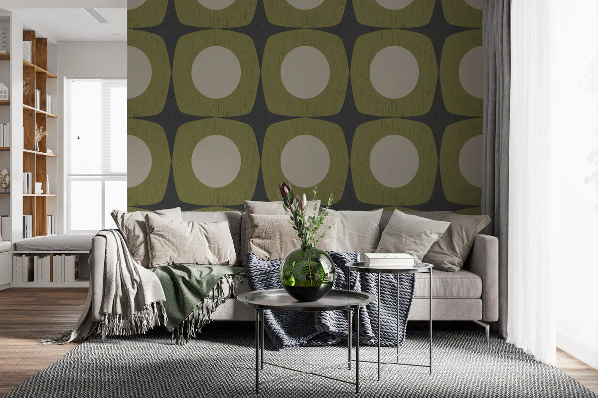 Charcoal Grey Atomic Starburst Wallpaper Mid Century Modern Wallpaper⁠