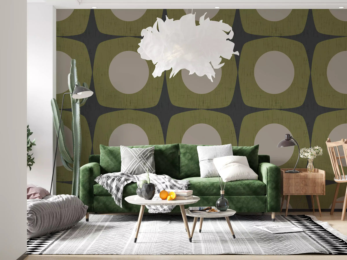 Charcoal Grey Atomic Starburst Wallpaper Mid Century Modern Wallpaper⁠