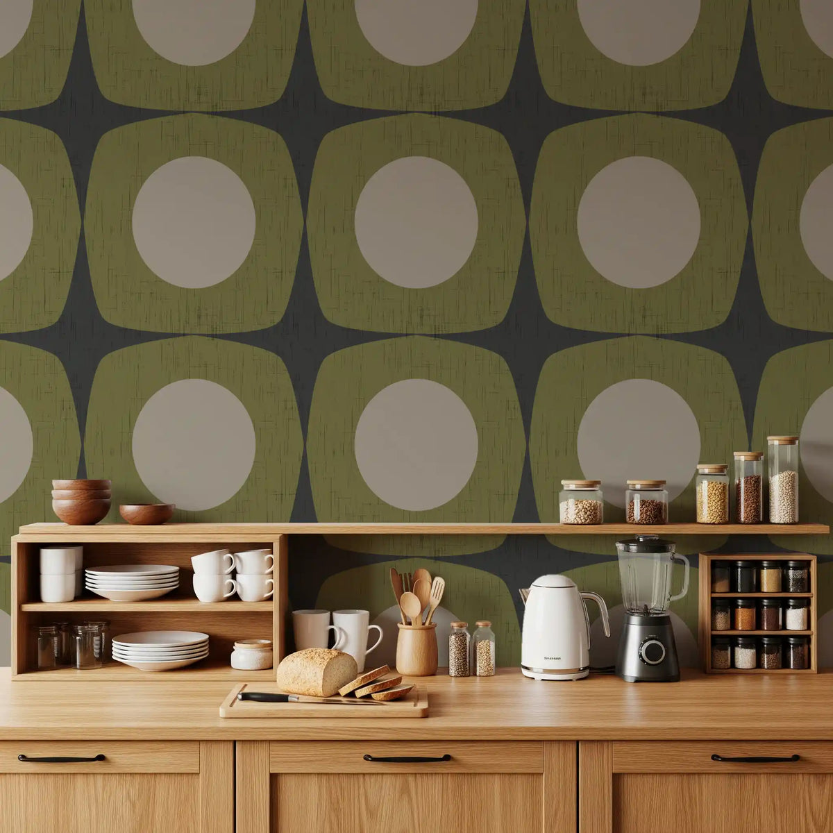 Charcoal Grey Atomic Starburst Wallpaper Mid Century Modern Wallpaper⁠