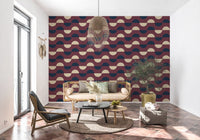 Mid Century Half Moon Wallpaper Burgundy Navy Cream Wallpaper⁠