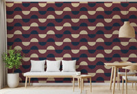 Mid Century Half Moon Wallpaper Burgundy Navy Cream Wallpaper⁠