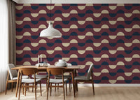 Mid Century Half Moon Wallpaper Burgundy Navy Cream Wallpaper⁠