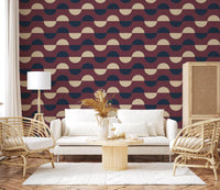 Mid Century Half Moon Wallpaper Burgundy Navy Cream Wallpaper⁠