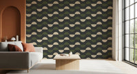 Charcoal and Olive Half Moon Wallpaper Mid Century Geometric Wallpaper⁠
