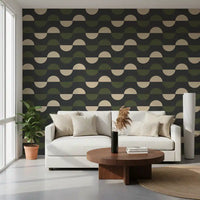 Charcoal and Olive Half Moon Wallpaper Mid Century Geometric Wallpaper⁠