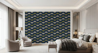 Navy and Olive Half Moon Wallpaper Retro Mid Century Modern Wallpaper⁠