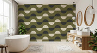 Olive Green Half Moon Wallpaper Mid Century Retro Geometric Wallpaper⁠