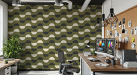 Olive Green Half Moon Wallpaper Mid Century Retro Geometric Wallpaper⁠