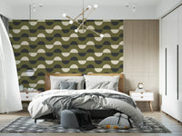 Olive Green Half Moon Wallpaper Mid Century Retro Geometric Wallpaper⁠