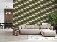 Olive Green Half Moon Wallpaper Mid Century Retro Geometric Wallpaper⁠