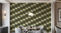 Olive Green Half Moon Wallpaper Mid Century Retro Geometric Wallpaper⁠