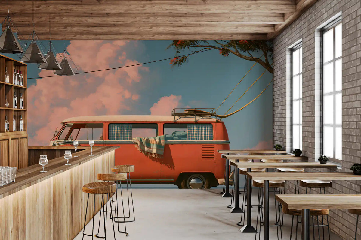 Vintage Coastal Camper Van Escape Wall Mural
