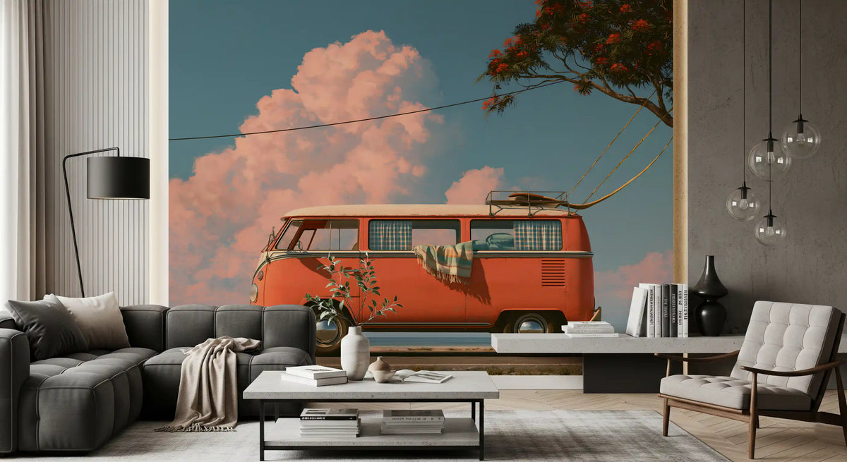 Vintage Coastal Camper Van Escape Wall Mural