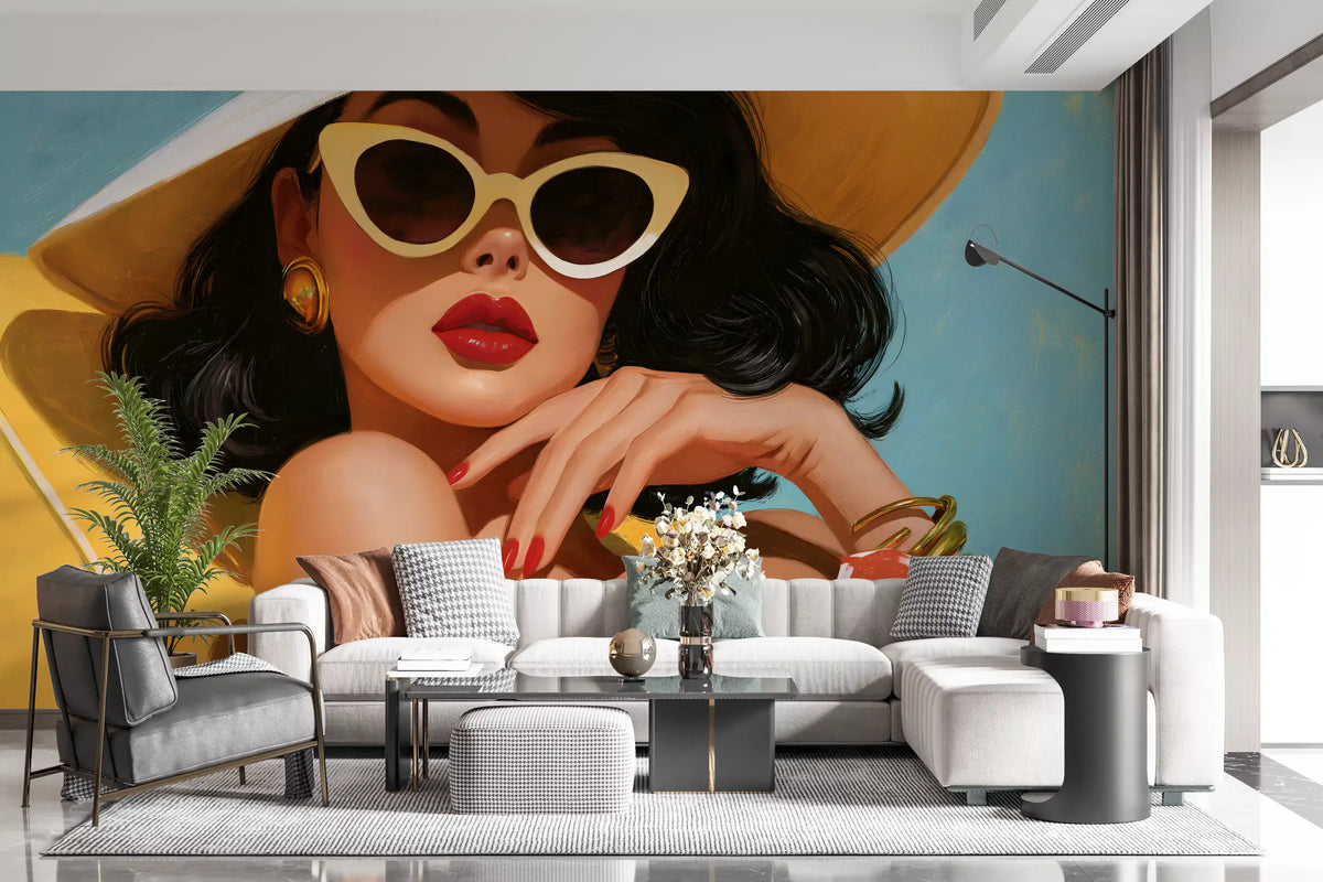 Retro Sunbather Portrait Wall Mural