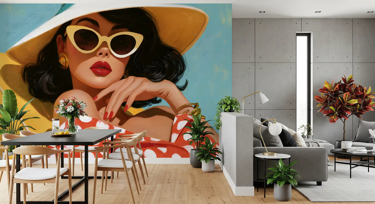 Retro Sunbather Portrait Wall Mural