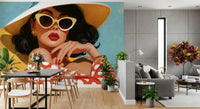 Retro Sunbather Portrait Wall Mural
