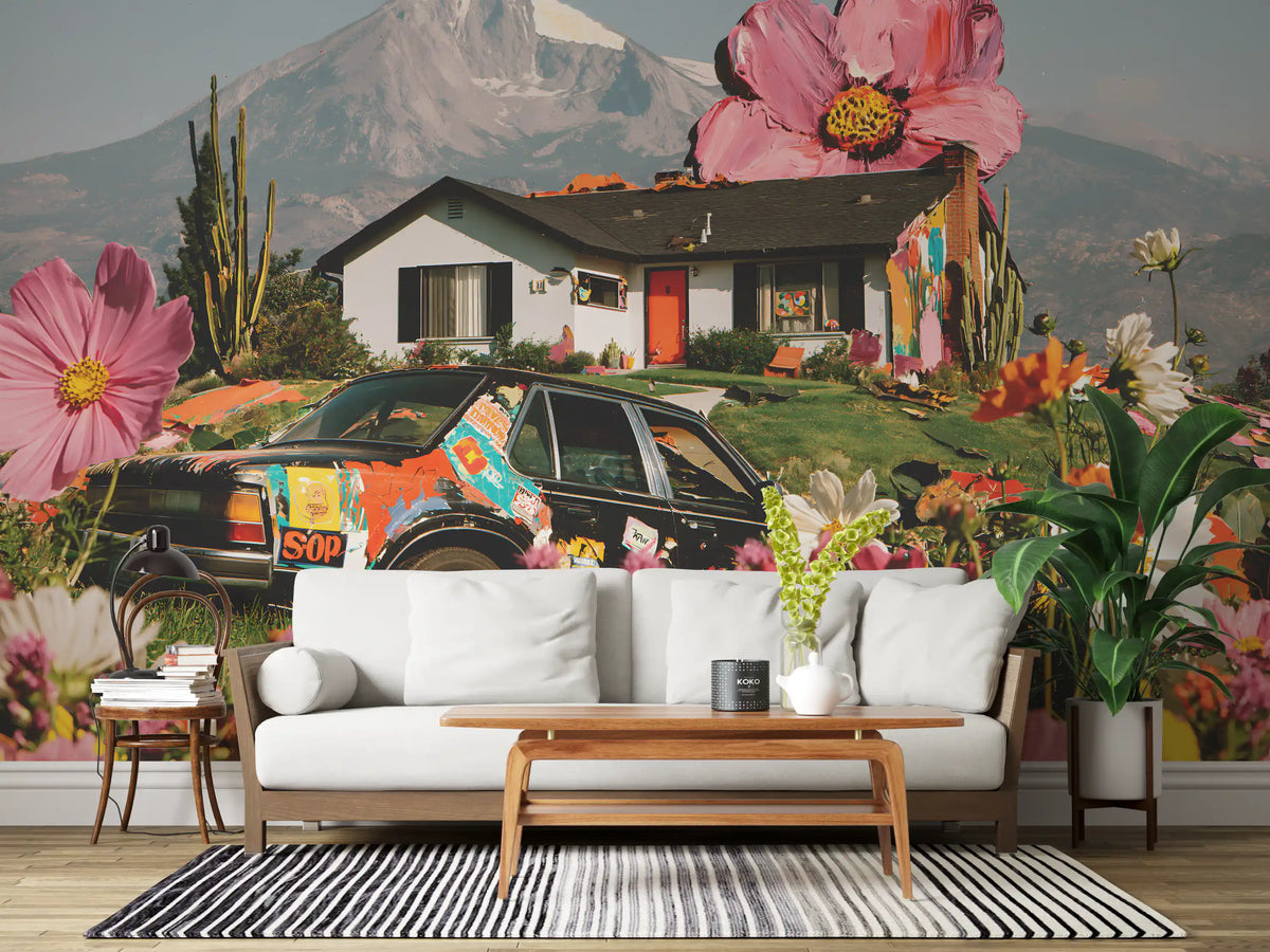 Surreal Alpine Floral Meadow Wall Mural