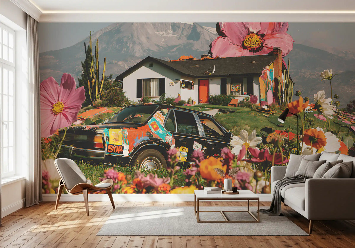 Surreal Alpine Floral Meadow Wall Mural