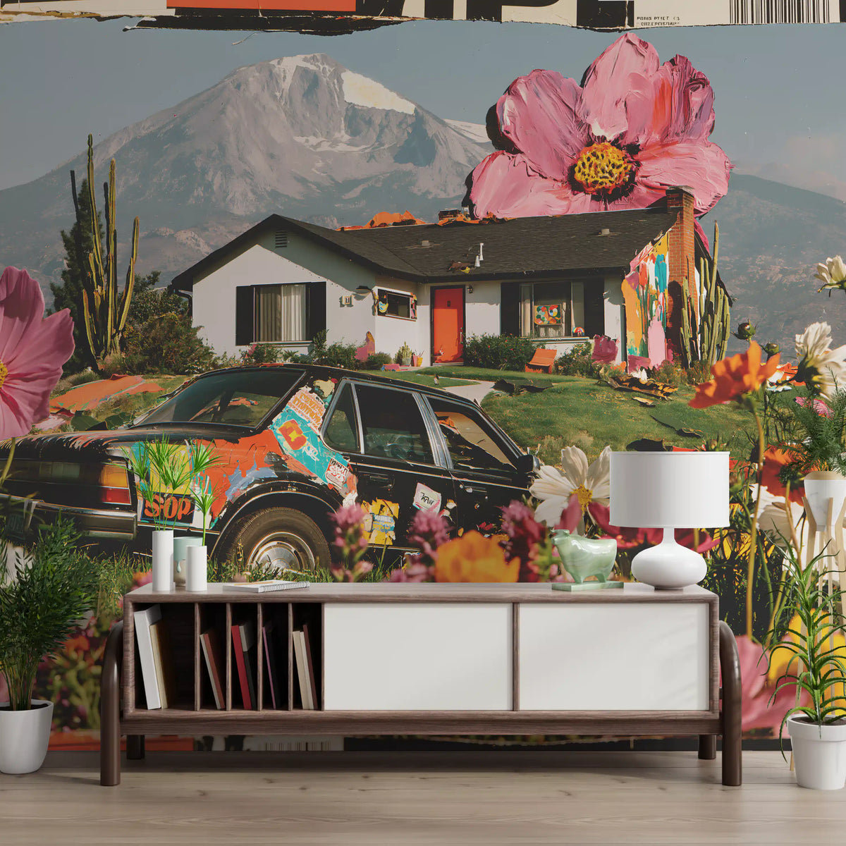 Surreal Alpine Floral Meadow Wall Mural