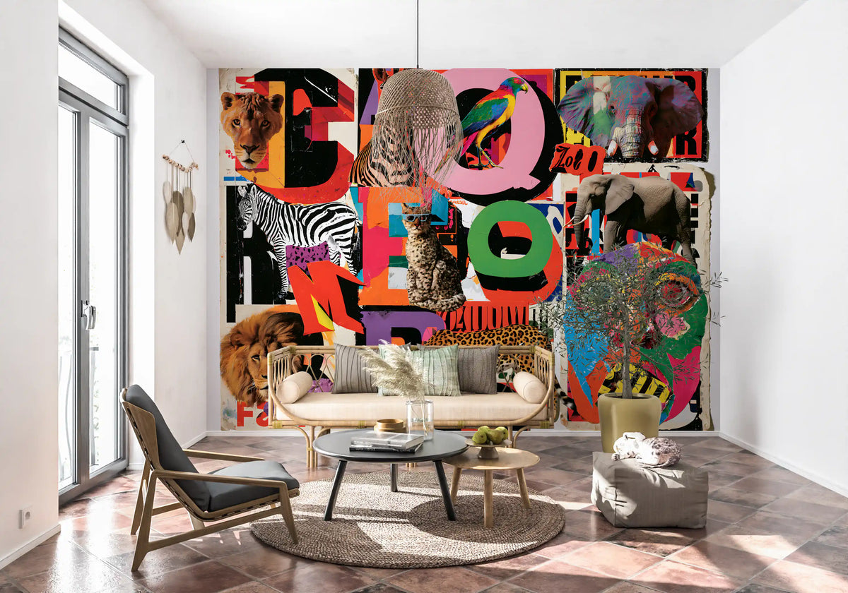 Eclectic Safari Collage Wall Mural