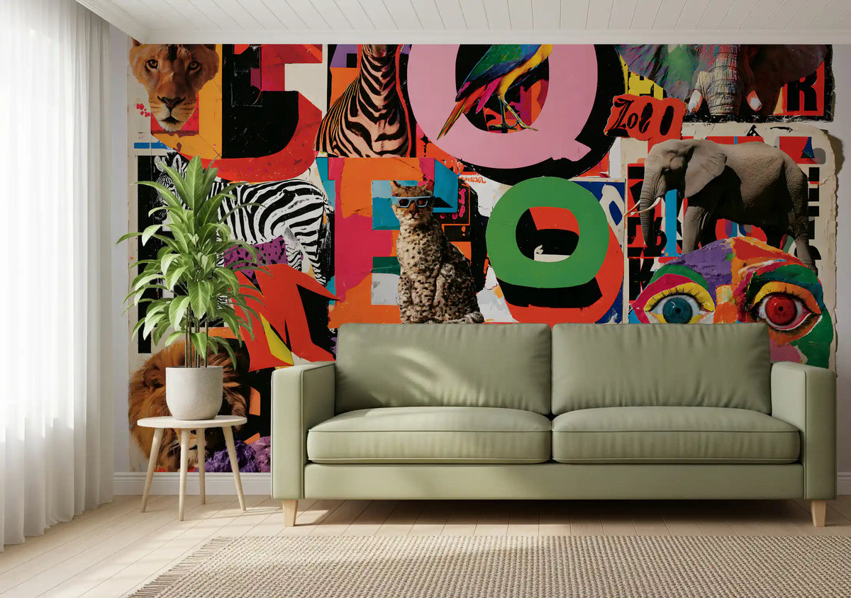 Eclectic Safari Collage Wall Mural