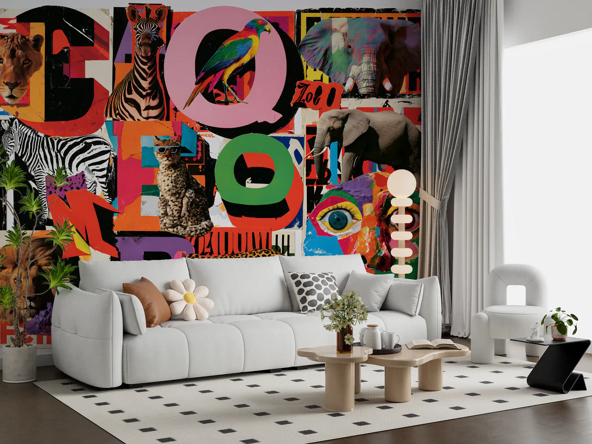 Eclectic Safari Collage Wall Mural