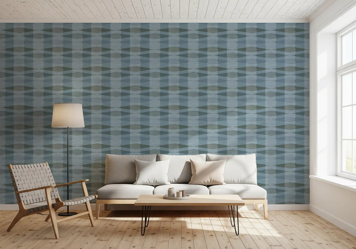 Coastal Blue Geometric Stripe Wallpaper⁠