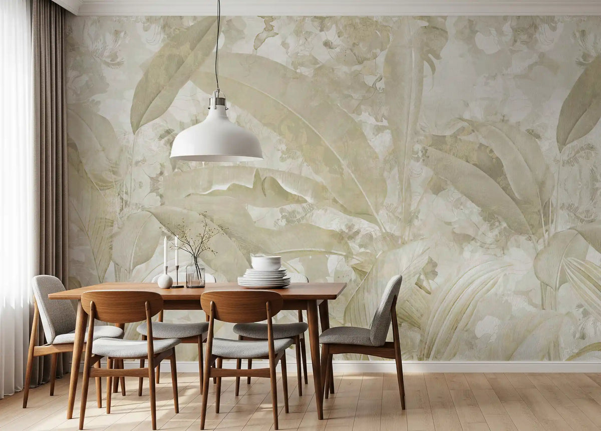 Neutral Beige Tropical Wallpaper Mural Wall Mural